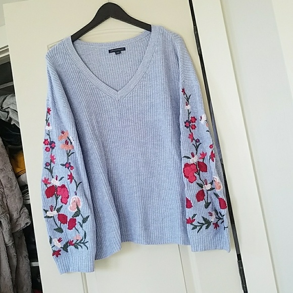 American Eagle Outfitters Sweaters - NWOT Light Blue Embroidered Sweater